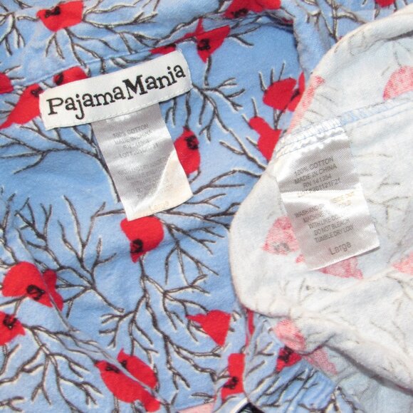 Pajama Mania Women’s Two Piece Flannel Pajamas Blue With Red Cardinals Size L - Picture 4 of 4